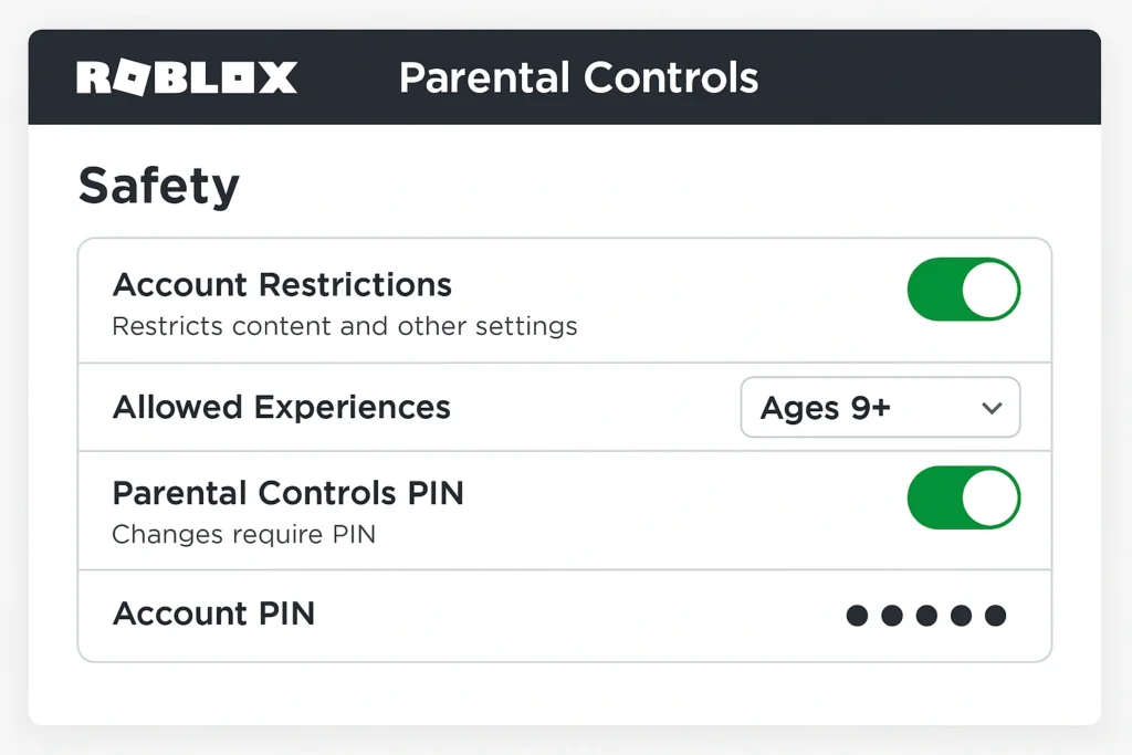 Visual representation of Roblox parental controls dashboard and safety settings