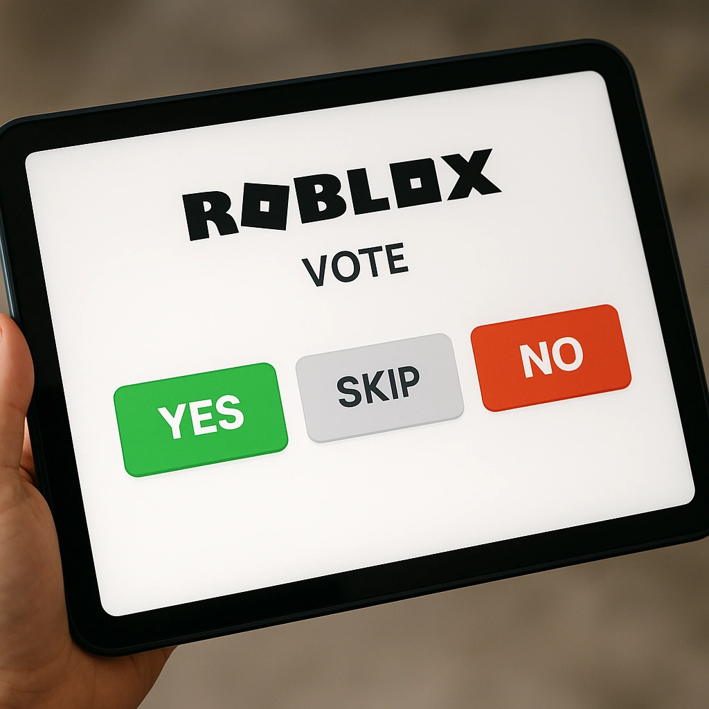 Roblox voting interface showing voting process on multiple devices
