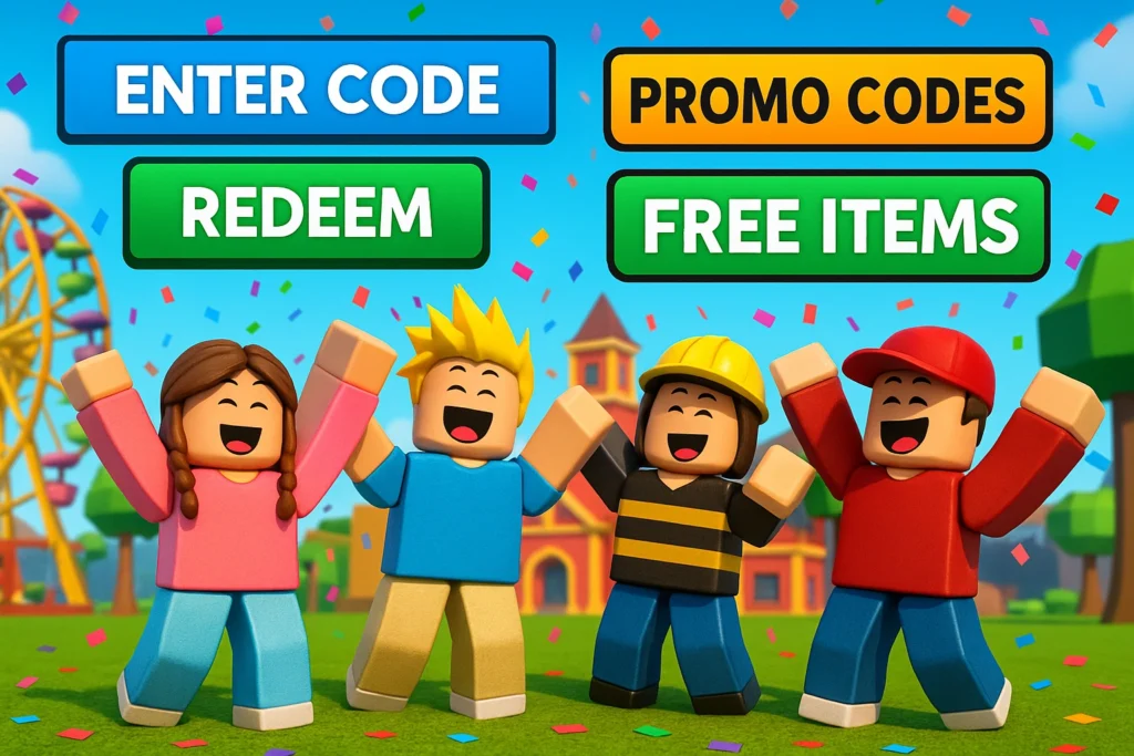 Vibrant Roblox promo codes and events feature image with celebratory gaming atmosphere