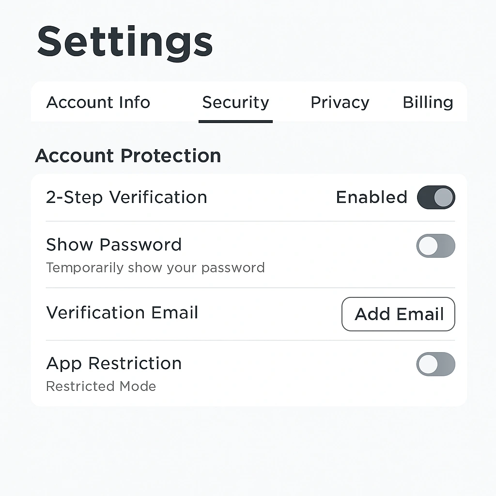 Access Roblox Security Settings
