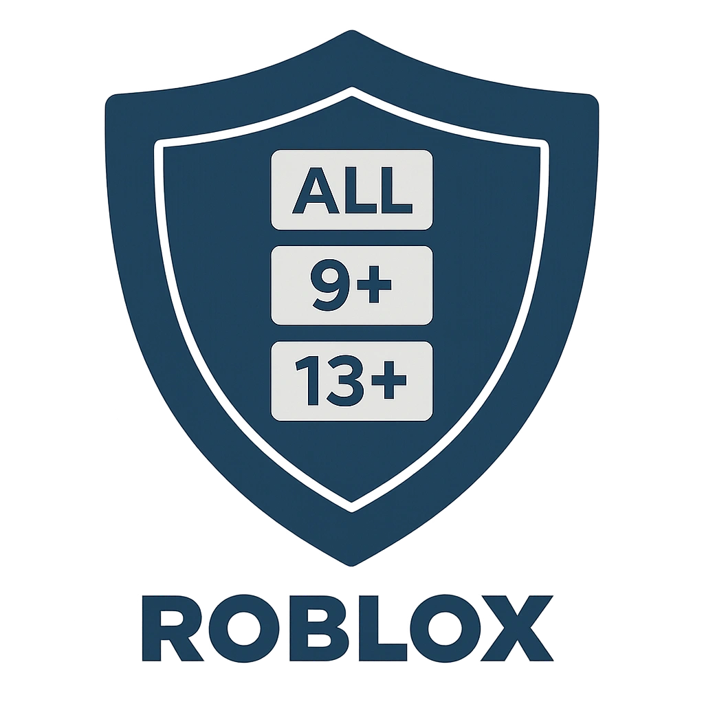 Illustration showing Roblox content maturity rating system and safety features