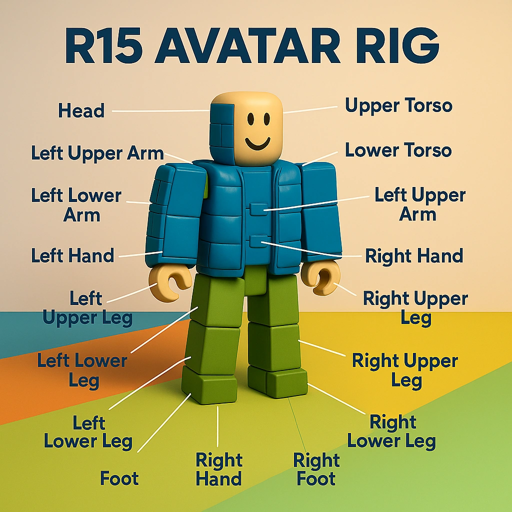 R15 avatar rig anatomy showing 15 joint structure