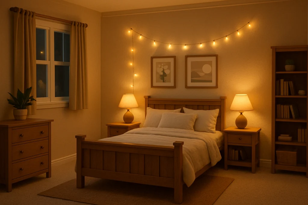 Brookhaven RP bedroom decoration featuring cozy lighting and stylish furniture arrangement