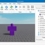 Roblox Studio interface showing the main workspace and tools for game development