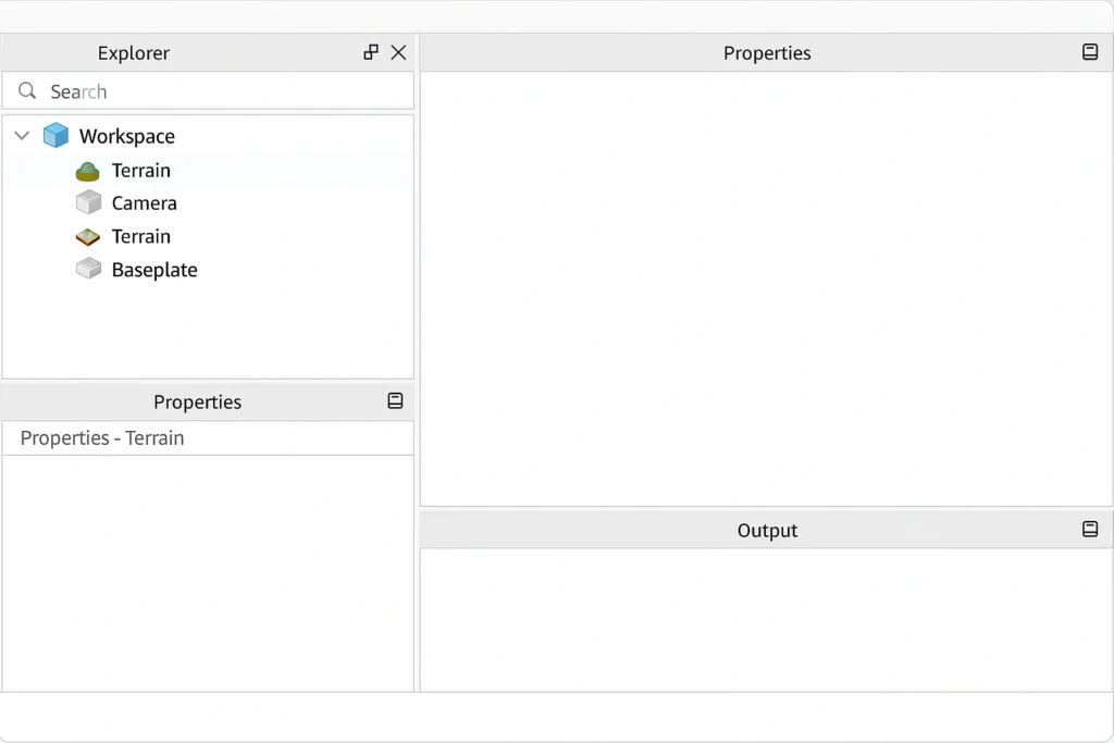 Roblox Studio explorer and properties windows essential for game development