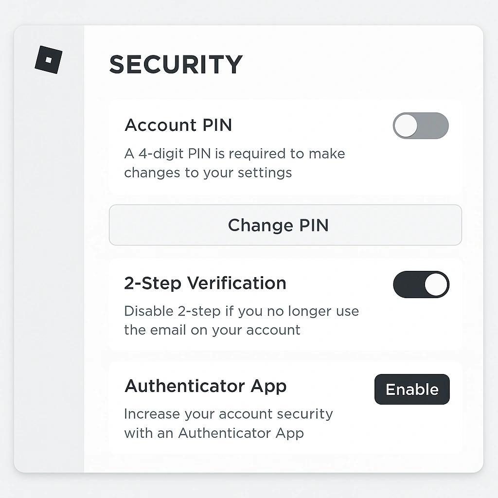 Roblox parental PIN setup interface
